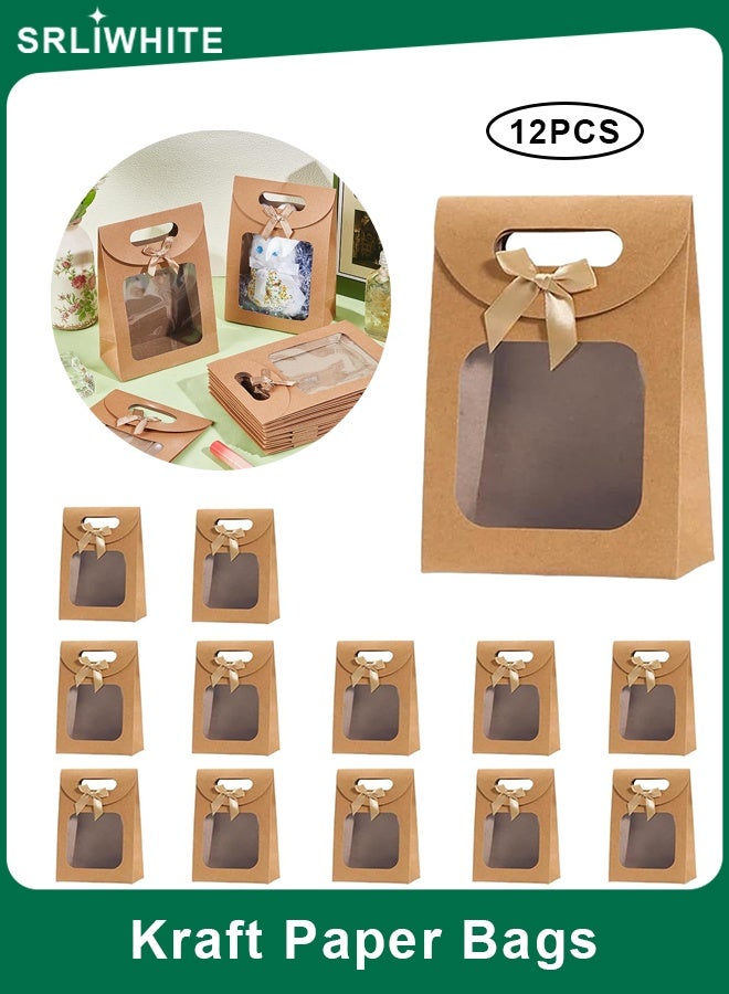 اسرلي وايت 12 كيس هدايا من ورق الكرافت بنافذة شفافة - Image 1